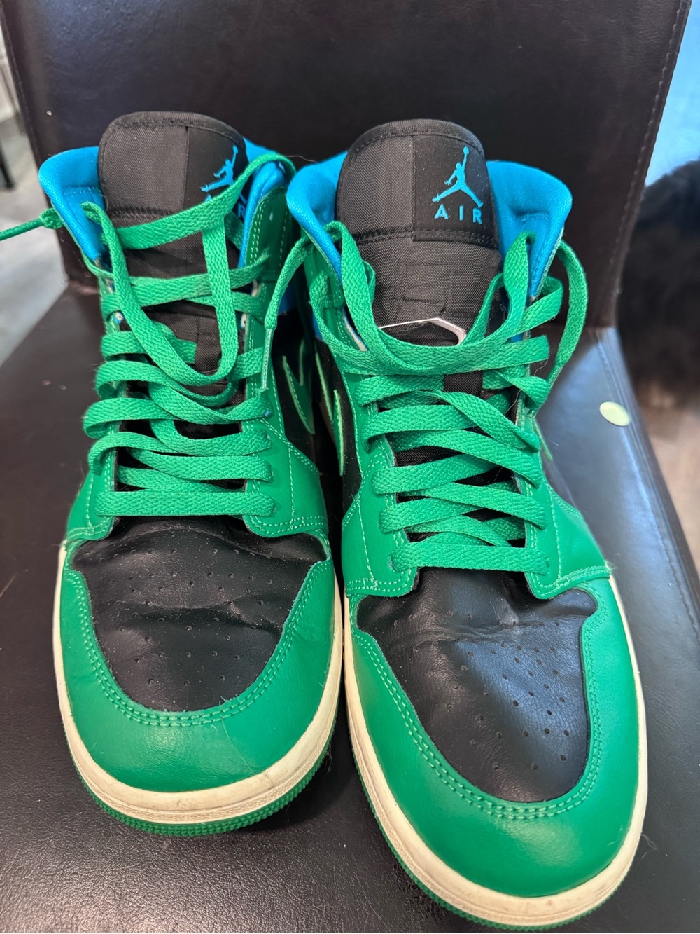 Jordan High-Top Sneakers in Green and Black with Teal Lining